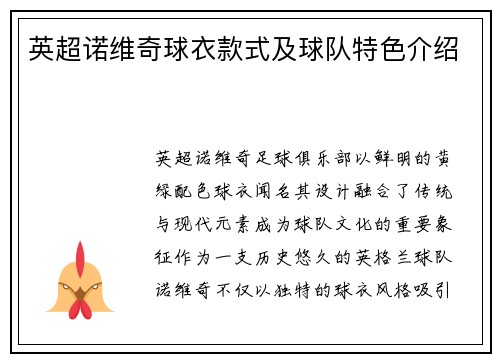英超诺维奇球衣款式及球队特色介绍